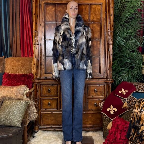 Boston Proper Blue Multi Premium Faux Fur Coat - Picture 6 of 16